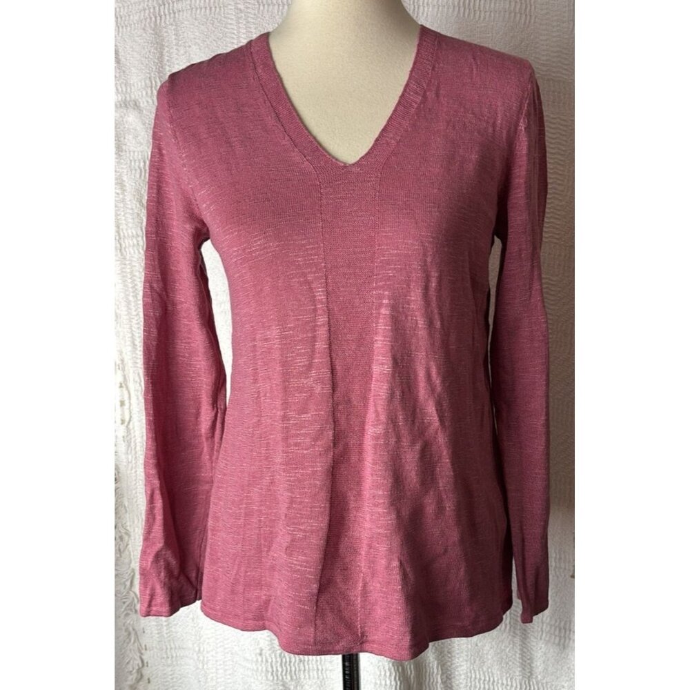 J. Jill Womens V-Neck Slub Knit Sweater Rose Pink Cotton Linen Blend SSW219271 S